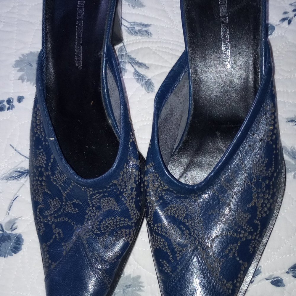 Gianni Ferrante Vero Cuoio Blue Leather Mules ~37~